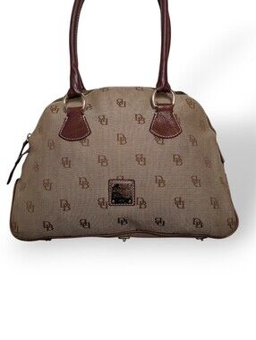 Dooney & Bourke Satchel Vintage Tan Brown Monogram Logo Canvas Leather Dome Bag